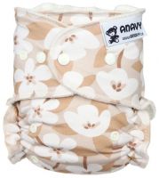 Beige Bloemen One Size bamboeluier Anavy met drukknoopjes