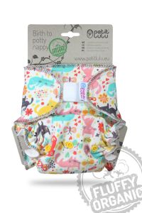 Fluffy Organic Maxi/Night luier Katten met klittenband van Petit Lulu