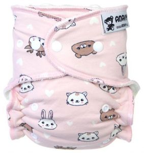 Dierenhoofden (Roze) One Size bamboeluier Anavy met drukknoopjes