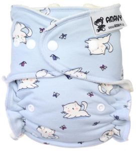 Katten (Blauw) One Size bamboeluier Anavy met drukknoopjes